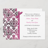 白黒ピンクダマスクフローラ結婚式招待状 招待状 (正面/裏面)