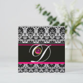 白黒ピンクダマスクモノグラムアメジスト氷 招待状 (スタンド正面)