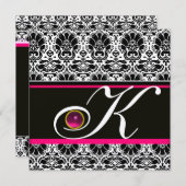 白黒ピンクダマスクモノグラムアメジスト金属 招待状 (正面/裏面)
