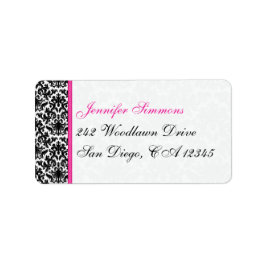 白黒ピンクダマスク差出人住所ラベル ラベル