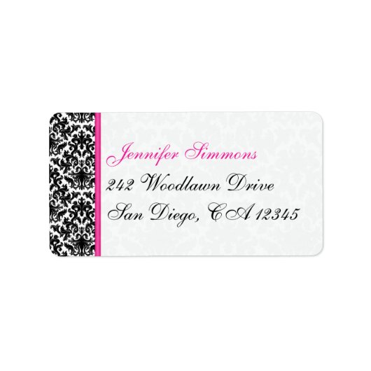 白黒ピンクダマスク差出人住所ラベル ラベル (正面)
