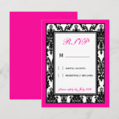 白黒ピンクダマスクRSVPカード 出欠カード (正面/裏面)