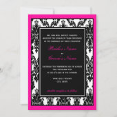 白黒ピンクダマスコウェディング 招待状 (正面)