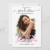 白黒ピンクハローフォトコラージュ卒業 招待状 (正面)