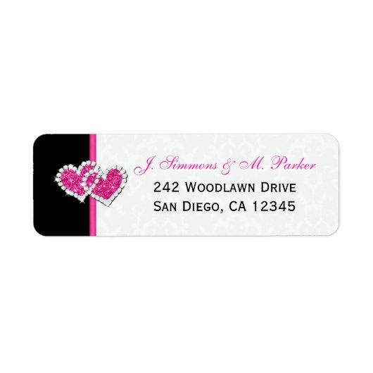 白黒ピンクハート差出人住所ラベル ラベル (正面)