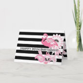 白黒ピンクフラミストライプのンゴ誕生日 カード (正面)