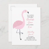 白黒ピンクフラミンゴガール1st誕生日パーティー インビテーションポストカード (正面/裏面)