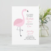 白黒ピンクフラミンゴ誕生日パーティー 招待状 (スタンド正面)