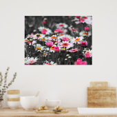 白黒ピンクフラワーガーデンモノクロ ポスター (キッチン)