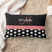 白黒ピンクモノグラムスクリプトポルカ ランバークッション (ブランケット)