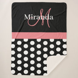 白黒ピンクモノグラムスクリプト水玉模様シェルパ シェルパブランケット