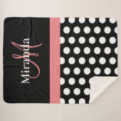 白黒ピンクモノグラムスクリプト水玉模様シェルパ シェルパブランケット (正面(横))