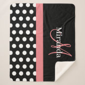 白黒ピンクモノグラムスクリプト水玉模様 シェルパブランケット (正面)