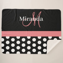 白黒ピンクモノグラムスクリプト水玉模様 シェルパブランケット