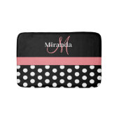 白黒ピンクモノグラムスクリプト水玉模様 バスマット (正面)