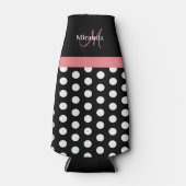 白黒ピンクモノグラムスクリプト水玉模様 ボトルクーラー (正面)