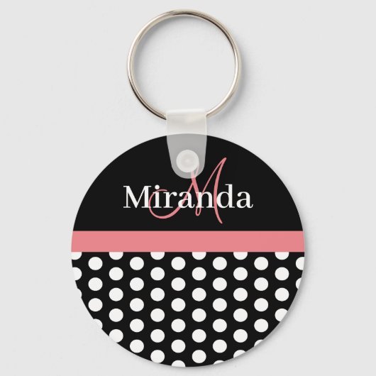 白黒ピンクモノグラム水玉模様 キーホルダー (正面)