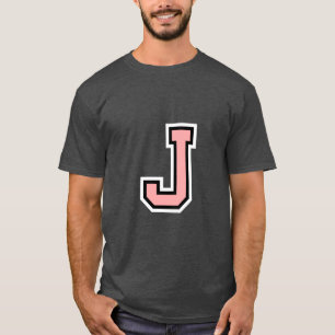 白黒ピンクレタージーモノグラムイニシャル大学 Tシャツ