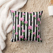 白黒ピンクローズフラワーストライプズライン クッション (ブランケット)