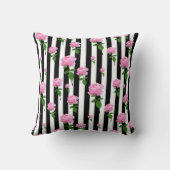 白黒ピンクローズフラワーストライプズライン クッション (裏面)