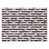 白黒ピンクローズフラワーストライプズライン テーブルクロス (正面(横))