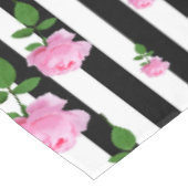 白黒ピンクローズフラワーストライプズライン テーブルクロス (アングル)
