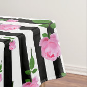 白黒ピンクローズフラワーストライプズライン テーブルクロス (インサイチュ)