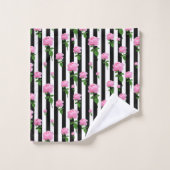 白黒ピンクローズフラワーストライプズライン バスタオルセット (ウォッシュタオル)