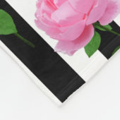 白黒ピンクローズフラワーストライプズライン フリースブランケット (角)