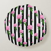 白黒ピンクローズフラワーストライプズライン ラウンドクッション (裏面)