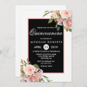 白黒ピンクローズ金ゴールドフラワーズキンセアニェラ 招待状 (正面/裏面)