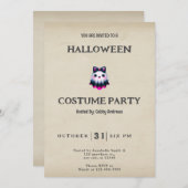 白黒ピンク幽霊スカルヴィンテージハロウィーン 招待状 (正面/裏面)