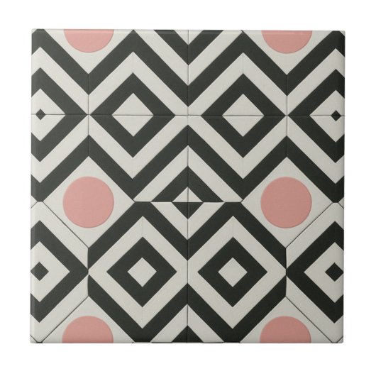 白黒ピンク幾何学模様 タイル (正面)