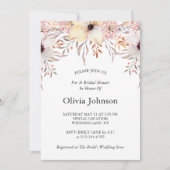 白黒ピンク水彩フローラブライダルシャワー 招待状 (正面)