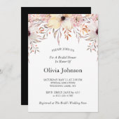 白黒ピンク水彩フローラブライダルシャワー 招待状 (正面/裏面)