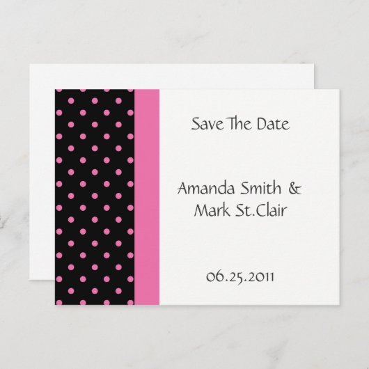白黒ピンク水玉模様保存日付 案内ポストカード (正面/裏面)