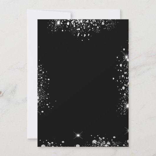 白黒ピンク花模様銀グリッター結婚ズ 招待状 (裏面)