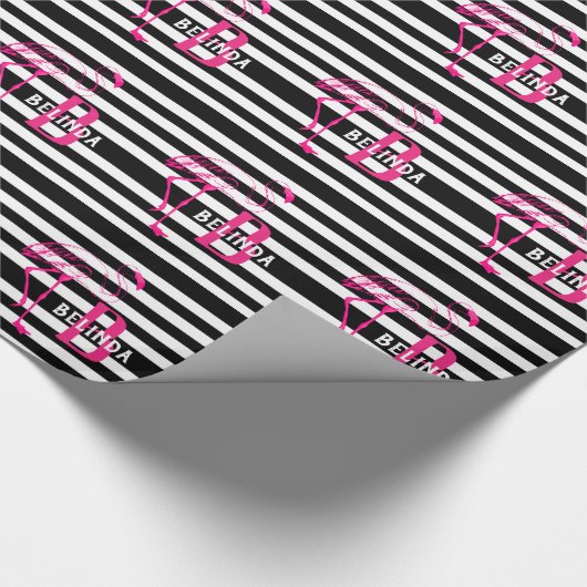 白黒ピンクFLamingoギフトモノグラムHER ラッピングペーパー (角)