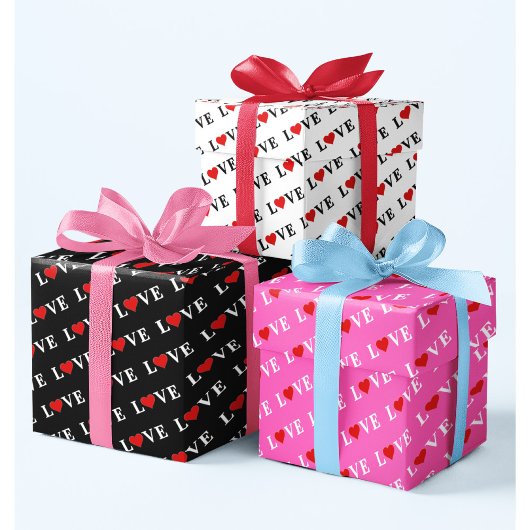 白黒ピンクLOVEパターズミニマルエレガントリスト ラッピングペーパーシート
