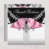 白黒ピンクSweet sixteenパーティの招待状 招待状 (正面/裏面)