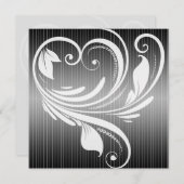 白黒ピンストライプハート結婚式招待状 招待状 (正面/裏面)