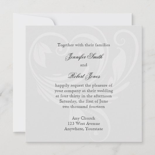 白黒ピンストライプハート結婚式招待状 招待状 (裏面)