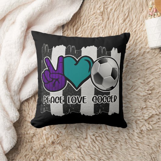 白黒ピースラブストライプのサッカー クッション (ブランケット)