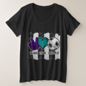 白黒ピースラブストライプのサッカー プラスサイズTシャツ (デザイン正面)