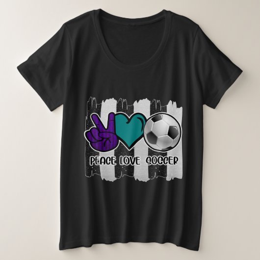 白黒ピースラブストライプのサッカー プラスサイズTシャツ (デザイン正面)