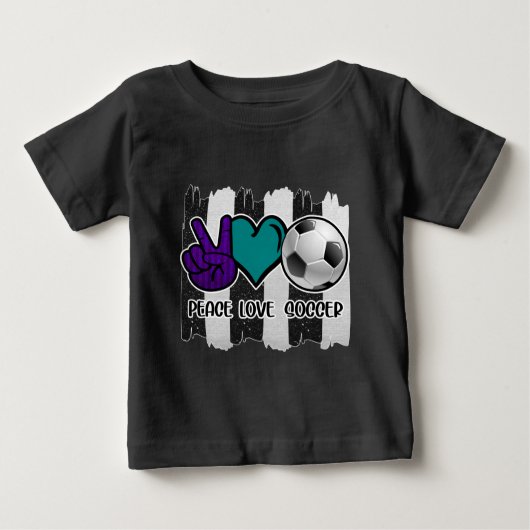 白黒ピースラブストライプのサッカー ベビーTシャツ (正面)
