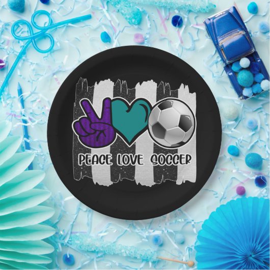 白黒ピースラブストライプのサッカー ペーパープレート (パーティー)