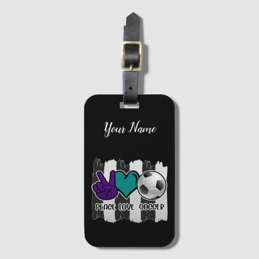 白黒ピースラブストライプのサッカー ラゲッジタグ (正面縦)
