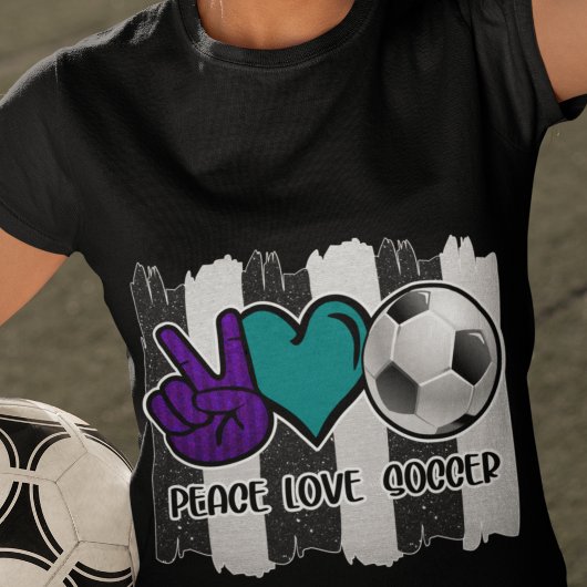 白黒ピースラブストライプのサッカー Tシャツ