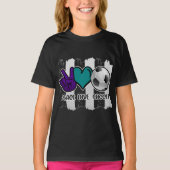 白黒ピースラブストライプのサッカー Tシャツ (正面)